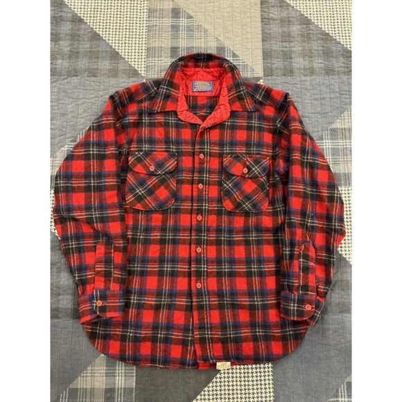Pendleton Other - Vintage 80s Pendleton‎ Wool Plaid Hunting Flannel Red Blue Mens Large